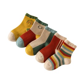 QjYqjmX Socks for Kids, Boys, Girls, Cute Design, Cotton, 5 Pairs of Different Patterns, Children's Socks,, sock6