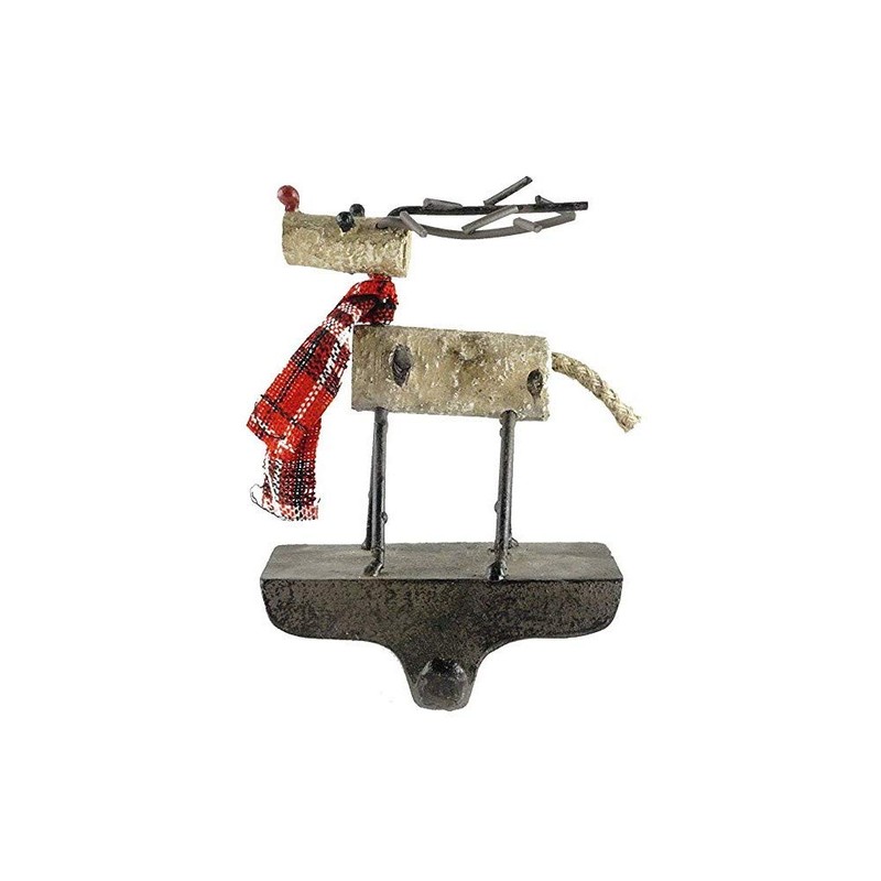 Gerson Woodland Reindeer with Plaid Scarves Cast Iron Stocking Holders