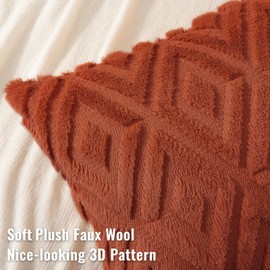 decorUhome Summer Couch Throw Pillow Covers 18x18 Set of 2, Decorative Soft Plush Faux Fur Wool Accent Pillow Covers for Modern Farmhouse Bed Sofa Living Room, Rust