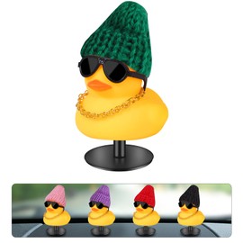 AILOVETECK Rubber Ducks with Duck Plug Mount for Jeep Dash, Dashboard Duck for Car Decoration, Car Ducks for Dashboard, Funny Car Dashboard Accessories Gift, Green Knit Hat Duck