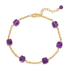 LOYATA Beaded Bracelets for Women- Charm Gold Beaded Crystal Purple Bracelet Dainty 14K Gold Plated Waterproof Bracelets Crystal Jewelry for Women Gifts