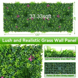 EverNature Artificial Grass Wall Roll Panels, 40"x120"(33.33 SQFT) Greenery Backdrop with Mint Plant Leaves, UV-Anti Fake Greenery Plant Boxwood Panels for Outdoor Patio Garden Green Wall Decor