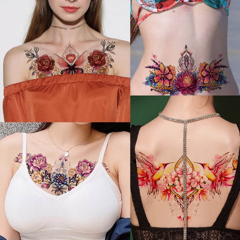 Chloe10 Temporary Underboob Tattoos Breast Tattoos Flowers Tattoos 10 Sheets
