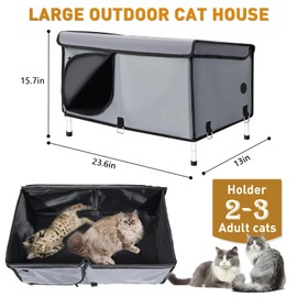 Outdoor Cat House Elevated,Insulated Feral Cat House Outdoor for Winter,Waterproof Cat Bed with Cozy Cushion(Grey, Large)
