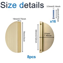 INCREWAY 8PCS Half Moon Drawer Pulls Surface Brushed Aluminum Alloy Cabinet Pulls Semicircle Knobs Decorative Door Knobs (Brushed Gold)