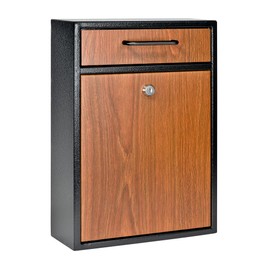Mail Boss 7427 High Security Steel Wall-Mounted Locking Mailbox, (Office Drop, Comment, Letter, Deposit Box), Black with Wood Grain Powder Coat