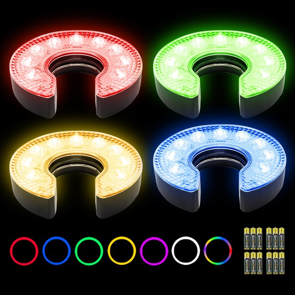 KINGTOP LED Golf Hole Lights with Lens, RGB Light Up Night Golf, Putting Green Cup Lights, Glowing in The Dark Lights for Golf Holes, EZ Install Great for Golfing Party Camping, 4-Pack