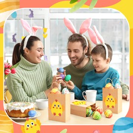 Motipuns 48 Pcs Easter Kraft Gift Bags with Handle Easter Treat Bags Chick Candy Goodies Bags Easter Party Favor Bags for Easter Party Supplies Decoration