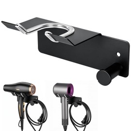 AiQInu Porta Phon da Parete, Porta Asciugacapelli Inox, Supporto Asciugacapelli con Gancio per Cavo, per Bagno/Camera da Letto/Barbiere