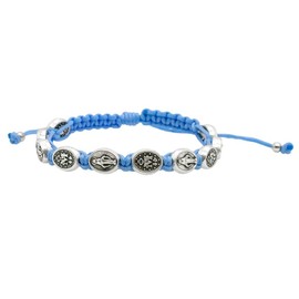 Pulsera de medalla milagrosa en cordón tela, ajustable, azul claro o café, joyería cristiana, gran regalo católico para la primera comunión y confirmación, Metal, Sin gemas.