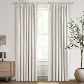 QJmydeco Buttercream Blackout Curtains 90 Inches Long, Thick Linen Patio Drapes for Insulated Sliding Glass Doors Cute Curtains for Nursery Bedroom Aesthetic Pinch Pleated with Hooks 2 Panels