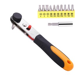 Vicsamer 1/4” Mini Ratchet Set- 12 Pieces Ratchet Screwdriver Set, 36-Tooth Reversible Premium Extended Right Angle Ratchet, 90 Degree High Torque Mini Offset Screwdriver