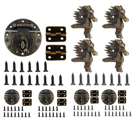19 Sets Retro Jewelry Box Hinges, Horse Foot Corner Guard, Vintage Decorative Hook Latch, Antique Right Latch with Screw, for Furniture Wooden Cases Jewelry Boxes Wine Boxes Craft Cases (19-Sets)
