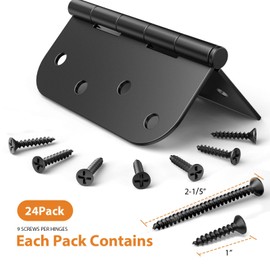 AmzGod 24 Pack Matte Black Door Hinges 4 Inch, Heavy Duty Exterior Hinges with Square & 5/8" Radius Corners, Removable Pin Design for Quiet Residential Front & Back Doors
