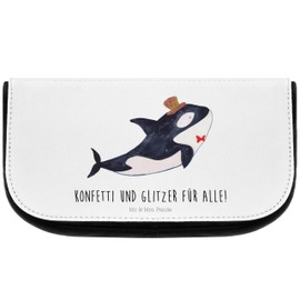 Mr. & Mrs. Panda Orca Cylinder Cosmetic Bag, White, Hand Drawn