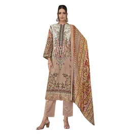 ladyline Casual Printed Salwar Kameez in Cotton with Lace Work | Lawn Dupatta, Cream (2), 42