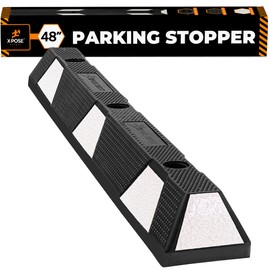 Xpose Safety Parking Stopper for Garage - 48" Heavy Duty Rubber Car, Bumper Stop for Floor, White Reflective Strips, Removable Driveway, Ramp Wheel Block for Cars