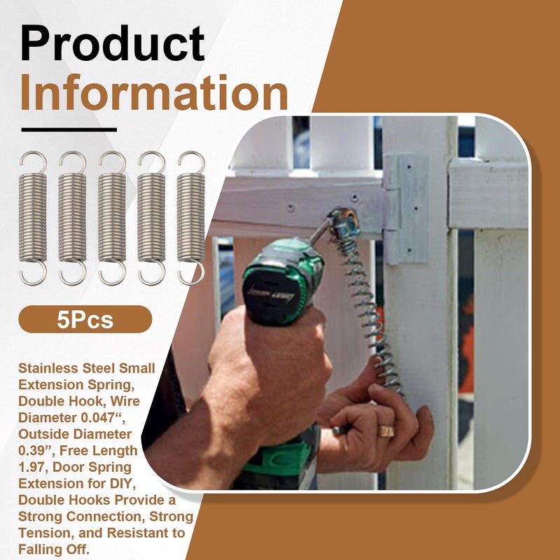 Stainless Steel Small Tension Spring, Dual Hooks, Wire Diameter 0.047",