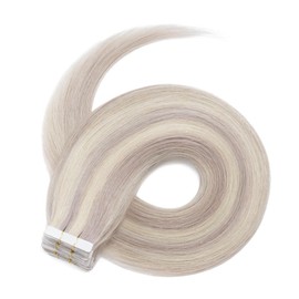 Tape Extensions Real Hair 20 Pieces 60 cm Bleach White Remy Invisible Hair Tape-In Hair Extensions Natural 50 g 24 Inches #70 Straight Real Hair Skin Weft Tape