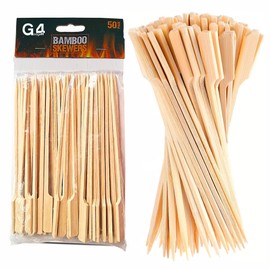 G4GADGET 50 Pack Bamboo Paddle Skewers 20cm – Wooden Flat Sticks for BBQ, Kebabs, Chicken Skewers, Appetizers, Fruit, Party Picks, Cocktail & Buffet Sticks