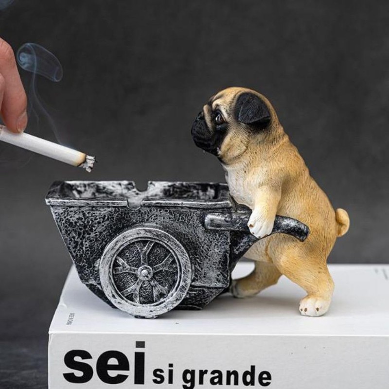 RERACO Pug Bulldog Ashtray, Construction, Dog, Character, Table Ashtray, Tabletop