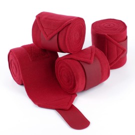 Y.J TAILS Horse Polo Wraps 2.5m Soft Fleece Polo Wraps Equestrian Leg Bandage Wrap Set of 4 Packs (Red - 2.5m)