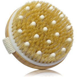 Body Brush with Natural Bristles for Dry Brushing, Massage and Circulation, White