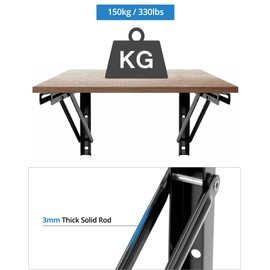 QWORK 24" Heavy Duty Folding Shelf Brackets for Wall Mounted Folding Tables Benches Shelves, Max Load 330lbs, 2 Pack Iron Bracket with Black Finish