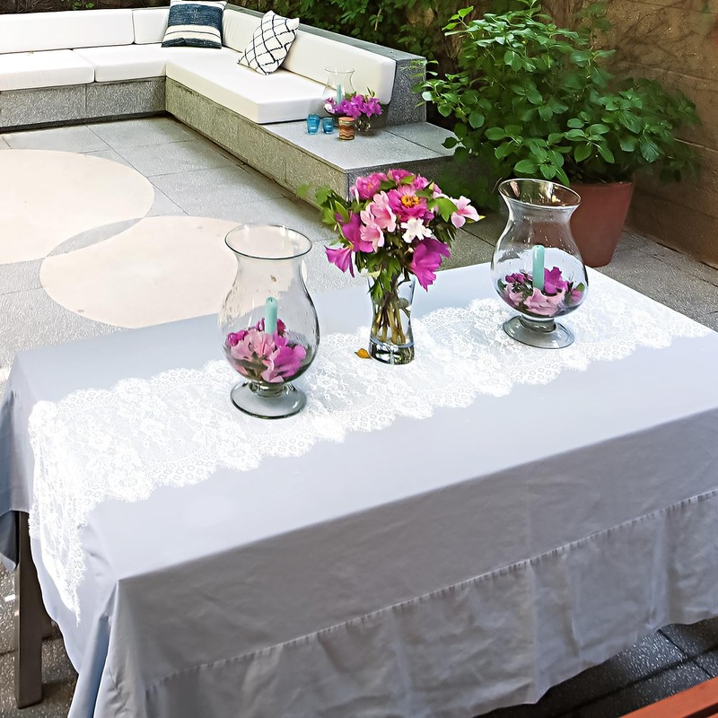 4 Pcs White Lace Table Runners 14 x 120 Inch