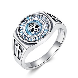 PROESS Memento Mori Ring for Men 925 Sterling Silver Skull Ring Turquoise Memento Mori Jewelry Gifts for Women Men for Christmas Father's Day Size 7