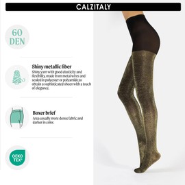 CALZITALY Opaque Shiny Lurex Tights, Gold, Silver, S-M, L-XL, XXL, 3XL, 4XL Glitter Pantyhose, Polka Dots Tights, 20/60 DEN, Made in Italy (S/M, BLACK/GOLD)