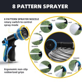 Metal Garden Hose 100ft-Upgraded Kink Free and Rust Resistant Design, Stainless Steel Garden Hose With Solid Fitting and 10-Function Nozzle, Durable and Lightweight Outdoor Hose, Easy To Store