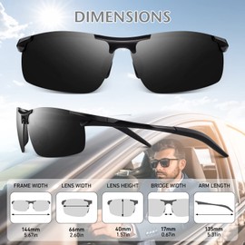 LINVO - anteojos de sol polarizadas para hombre, protección UV, ultraligeras, para conducción, ciclismo, pesca, con funda con cierre, Al-mg Marco Negro/Lente Humo, M