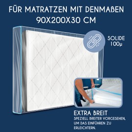 Plastic Mattress Cover 90 x 200 (Thickness 30 cm) - Mattress Protector with Wide Zip - Mattress Bag for Storage, Storage, Moving - Storage Bag for Mattresses