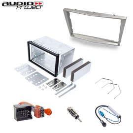 Audioproject A452 Car Radio Fascia Set Double DIN Compatible with Opel Corsa D Astra H Zafira B Tigra Antara Vivaro 2-DIN Metal Installation Bay Radio Adapter Antenna Adapter Silver