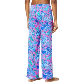 Lilly Pulitzer PJ Woven Pants for Women - Mid-Rise Design with Drawstring Closure, Multi-Colored Prints, Stylish, and Comfortable Plumeria Pink Untamed Hearts XXS One Size