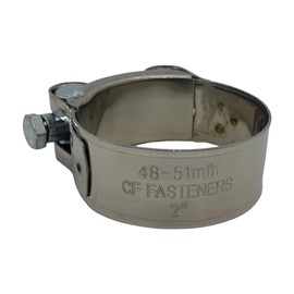 CF FASTENERS Exhaust & Hose Clamps (X4), 2 Inch (48-51mm), Slim-Line Strong Anti-Rust, Stainless Steel, Heavy Duty, Adjustable, Smooth Edge Hose clamp for Downpipe, Muffler, Intercooler, Intake.