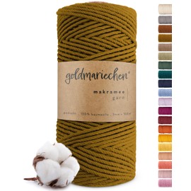goldmariechen® Premium Macrame Yarn (Olive) | 3 mm x 100 m | 100% Cotton | Plastic-Free Packaging | Macrame Cotton Yarn for DIY Crafts