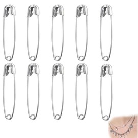 Safety Pins Pack of 10 38 mm Safety Pins for Crafts, Sewing, Jewellery Making, Home Workplace, Silver Stainless Steel, Small and Practical