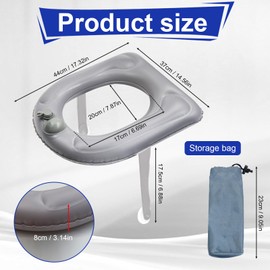 Inflatable Toilet Seat Cushion, with Suction Cup, Raised Toilet Seat, Adults, Reusable Inflatable Toilet Seat Raiser, for Adults of All Ages, Relieves Coccyx Pain (Grey)