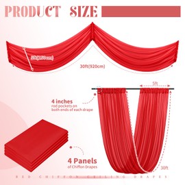 6 Panels Red Ceiling Drapes for Wedding Ceiling Drapes 5ftx20ft Wedding Arch Draping Fabric Sheer Curtains Voile Chiffon Drapery Draping Wedding Ceiling Decorations for Party Ceremony Stage