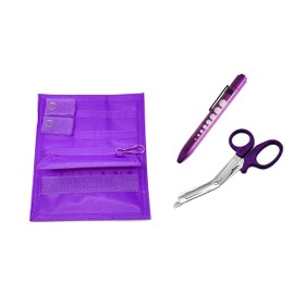 EMI NK1 Nurse Organizer 3 Piece Kit - Pocket Organizer, 5.5" Shears, and Pupil Guage Penlight with Reusable Battery - Purple
