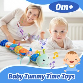 Baby Toys 0-6 Month, Musical Caterpillar Baby Rattle, Plush Sensory Toy with Mirror, Crinkle Textures, Newborn Developmental Tummy Time Stuffed Animal for Infants Boys Girls 6-12 Months (Blue)