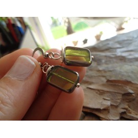 ⊹⊱☆★ ALTES OLIVES GLAS ★ ☆⊰⊹ eckige vintage Ohrringe in silberfarben