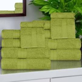 Superior Atlas Cotton 12 Piece Towel Set, Luxury Towels, Heavyweight, Bathroom Essentials, Basics, Spa, Hotel, Resort, Plush, Highly Absorbent, 4 Bath, 4 Hand, 4 Face Towels, 12PC Set, Green Essence