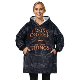 Coffee gifts for Women/Men Wearable Fleece Western Blanket Hoodie, Super Soft Warm Cozy with Giant Pocket - One Size Fits Most - Coffee Makes It Better