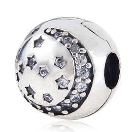 Clip Stopper Charm 925 Sterling Silver Lock Charm Spacer Charm Moon Charm Star Charm for Bracelet (B)