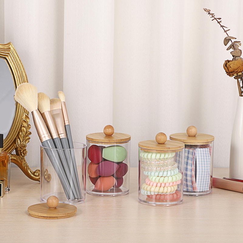 SUMTree 4 Pcs Apothecary Jars Cotton Ball & Swabs Holder