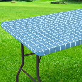 Spotjoy Rectangle Table Cloth, Elastic Fitted Flannel Backed Plastic Table Covers for 5 Foot Tables, Waterproof Vinyl Tablecloths for Picnic, Camping, Indoor and Outdoor (Lake Blue, 30 x 60 inch)