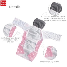 Care Yare 4 Pack Adult Cloth Diapers with Diaper Inserts Waterproof Adult Diapers Women Adjustable Reusable Diaper with Snaps Leak Proof Washable Incontinence Underwear for Men Incontinence Panties